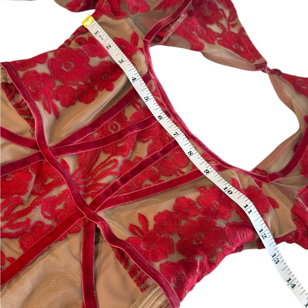 For Love & Lemons NWT Temecula Mini Dress Cutout Red Floral Sz Xs *FLAW - Picture 6 of 11